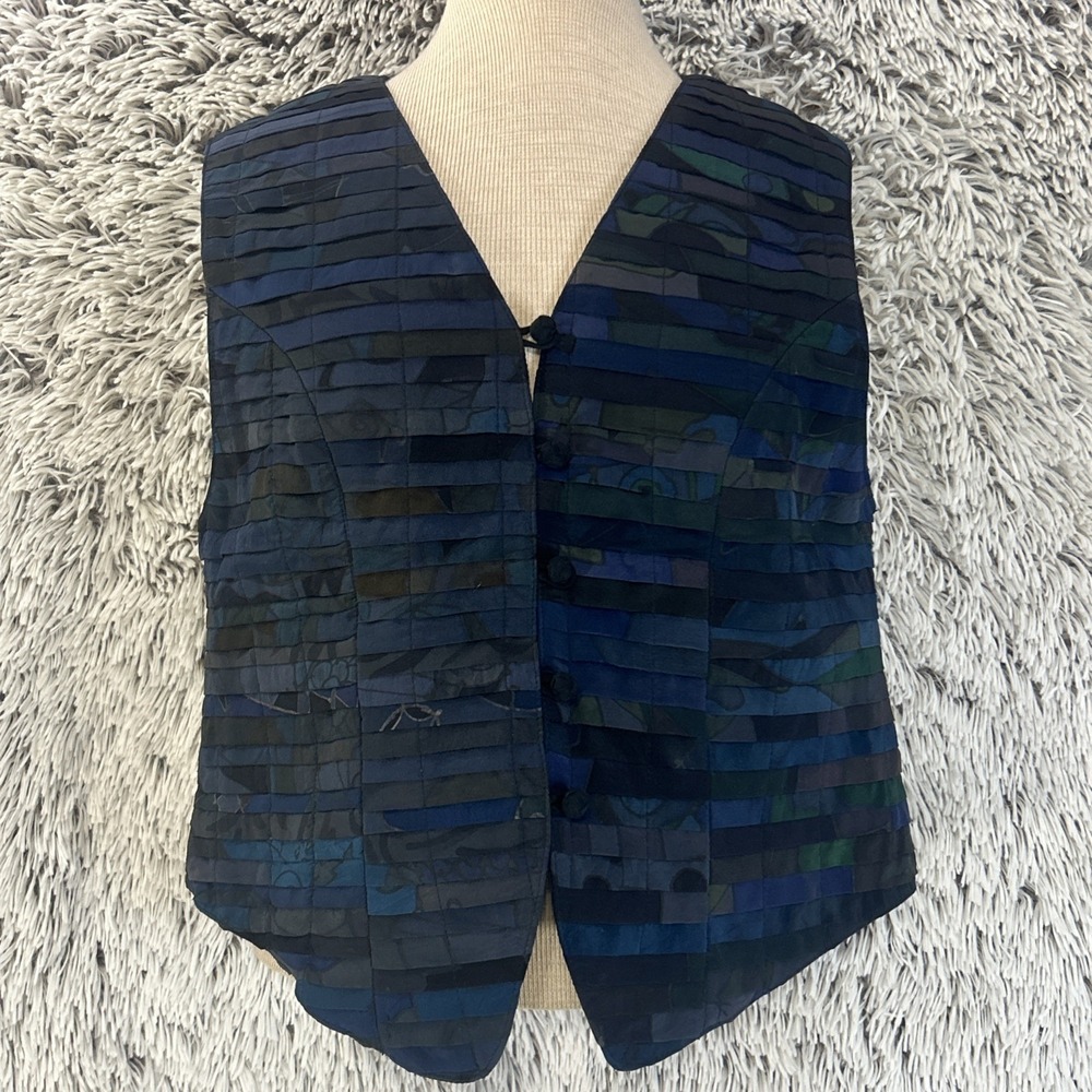 Silkscapes Boston Vest‎ Boho Vintage Pleated Silk 90's Y2K Button Up Medium